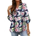 thumbnail image 1 of Nlife Women Bohemian 3/4 Sleeve V Neck Floral Print Shirt, 1 of 4