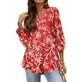 thumbnail image 1 of Nlife Women Bohemian 3/4 Sleeve V Neck Floral Print Shirt, 1 of 8