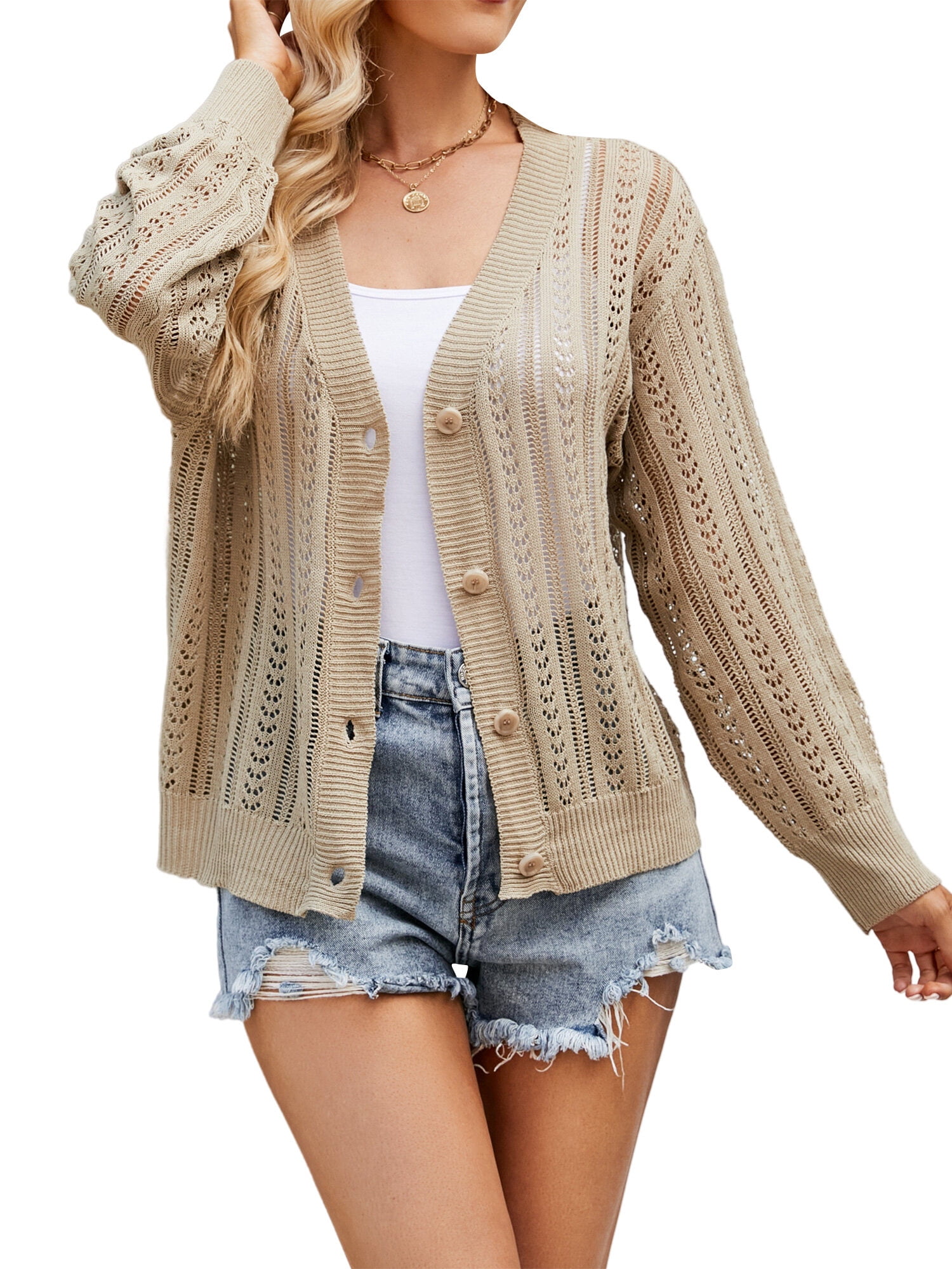 Cropped Button Down Long Sleeve Cardigan main image 0