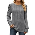 thumbnail image 1 of Nlife Women Crew Neck Puff Long Sleeve Ribbed Tunic Sweater, 1 of 7
