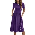 thumbnail image 1 of Nlife Women Crew Neck Ruched Button Decorative Short Sleeve Mid-Dress, 1 of 7