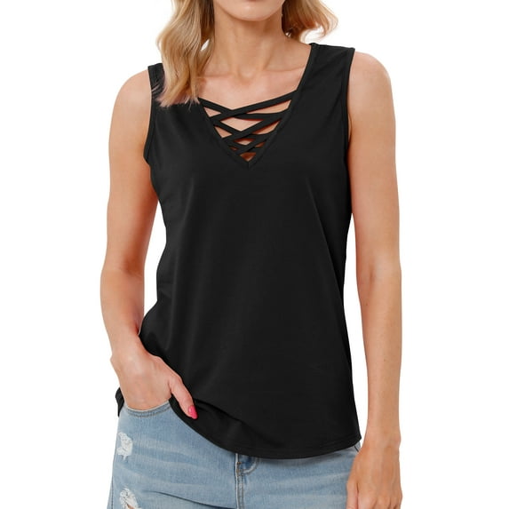 Nlife Women Sleeveless Criss Cross V Neck Casual Tank Top Basic Summer Outfits