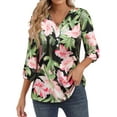 thumbnail image 1 of Nlife Women Floral Blouse for Women Hawaiian 3/4 Sleeve Top Tropical V-Neck Casual Shirt with Button Details, 1 of 7