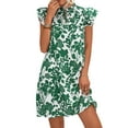 thumbnail image 1 of Nlife Women Floral Print Lace Up V Neck Ruffle Short Sleeve Mini Dress, 1 of 7