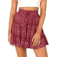 thumbnail image 1 of Nlife Women Floral Print Ruffle Design High Waisted Drawstring A-Line Mini Skirt, 1 of 7
