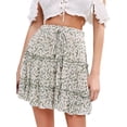 thumbnail image 1 of Nlife Women Floral Print Ruffle Design High Waisted Drawstring A-Line Mini Skirt, 1 of 7