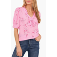 thumbnail image 1 of Nlife Women Hawaiian Shirt for Women Floral Puff Sleeve Top Bow Tie Dressy Blouse, 1 of 1