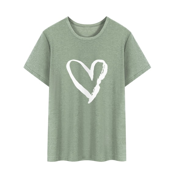 Nlife Women Heart Graphic Round Neck Short Sleeve Tee Shirt