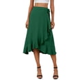 thumbnail image 1 of Nlife Women Ruffle Wrap Skirt Tie High Waist Boho Flowy High Low Hem Asymmetrical Midi Beach Skirt, 1 of 8