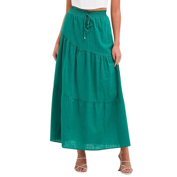 Nlife Women High Waist Pleated Drawstring Flowy Hem Skirt