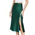 thumbnail image 1 of Nlife Women High Waist Silk Satin Side Split Midi Skirt, 1 of 7