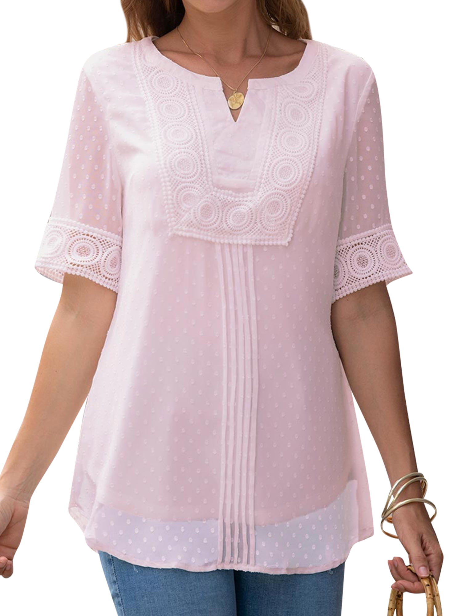 Short Sleeve Lace Overlay Top