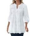 thumbnail image 1 of Nlife Women Lace Crochet V Neck 3/4 Sleeve Buttons Embroidery Tunic Blouse, 1 of 7