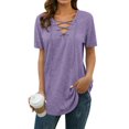 thumbnail image 1 of Nlife Women Lace-up Front Solid Color Short Sleeves Tunics Tops, 1 of 5