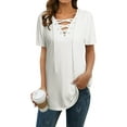 thumbnail image 1 of Nlife Women Lace-up Front Solid Color Short Sleeves Tunics Tops, 1 of 7