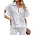 thumbnail image 1 of Nlife Women Lapel Collar Single-Breasted Ruffle Short Sleeve Shirt, 1 of 4