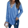 thumbnail image 1 of Nlife Women Long Sleeve Top Criss Cross V Neck Solid Blouse Tunic Top Basic Pullover, 1 of 11