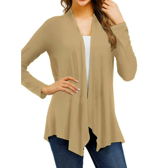 Nlife Women Long Sleeve Open Front Asymmetric Hem Solid Color Cardigan