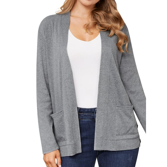 Nlife Women Long Sleeve Open Front Buttons Pockets Solid Color Cardigan