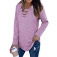 thumbnail image 1 of Nlife Women Long Sleeve Top Criss Cross V Neck Solid Blouse Tunic Top Basic Pullover, 1 of 11