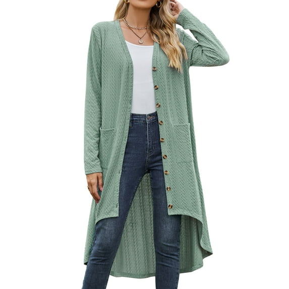 Nlife Women Open Front Button Down High Low Hem Long Cardigan With Pockets