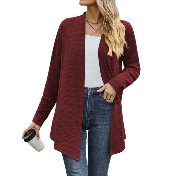Nlife Women Open Front Long Sleeve Mid Length Cardigan