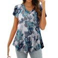thumbnail image 1 of Nlife Women Print V Neck Buttons Short Sleeve Curved Hem T-Shirt, 1 of 5