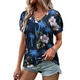 thumbnail image 1 of Nlife Women Puff Short Sleeve Hawaiian Shirts Floral Tropic Printed Top Pleated V Neck Boho T-shirt Summer Casual Trendy Boho Blouse, 1 of 9