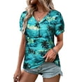 thumbnail image 1 of Nlife Women Puff Short Sleeve Hawaiian Shirts Floral Tropic Printed Top Pleated V Neck Boho T-shirt Summer Casual Trendy Boho Blouse, 1 of 9
