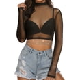 thumbnail image 1 of Nlife Women Rhinestone Fringe Mesh Crop Top Sexy Sheer See Through Long Sleeve Top Sparkly Rave Concert Outfit, 1 of 7