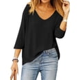 thumbnail image 1 of Nlife Women Round Neck 3/4 Sleeve Solid Color Tunic Top, 1 of 10