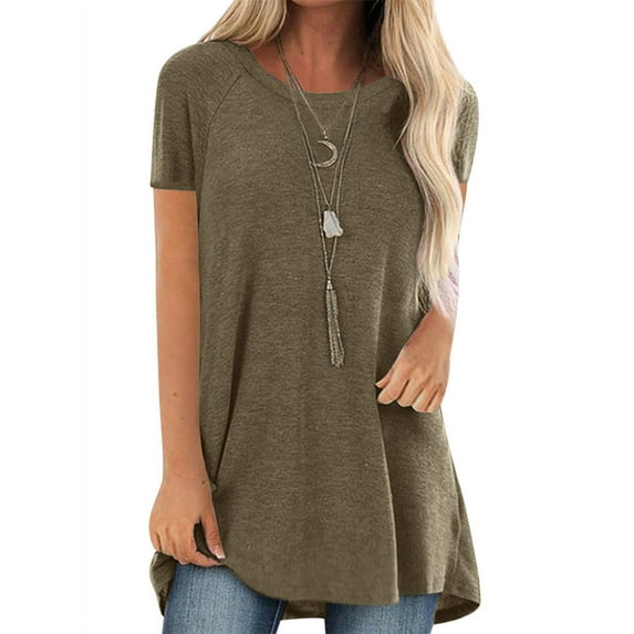 Nlife Women Round Neck Raglan Short Sleeve Solid Color Bottoming Shirt