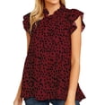 thumbnail image 1 of Nlife Women Ruffled Short Sleeve Button Closure Polka Dots Shirt,L, 1 of 3