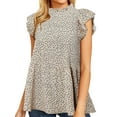 thumbnail image 1 of Nlife Women Ruffled Short Sleeve Button Closure Polka Dots Shirt,M, 1 of 6