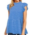 thumbnail image 1 of Nlife Women Ruffled Short Sleeve Button Closure Polka Dots Shirt, 1 of 4