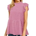 thumbnail image 1 of Nlife Women Ruffled Short Sleeve Button Closure Polka Dots Shirt, 1 of 5