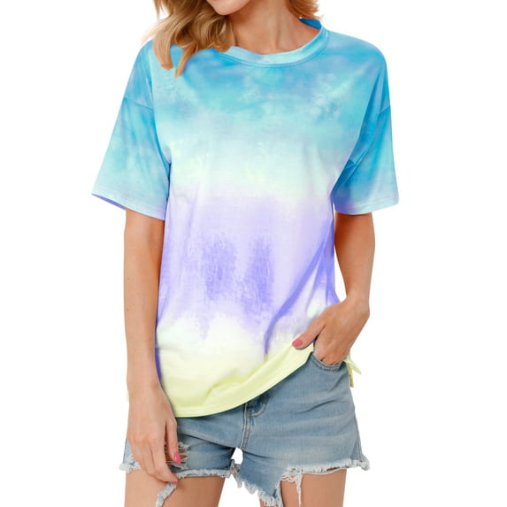 Nlife Women Short Sleeve Crew Neck Tie Dyed Shirt