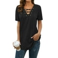 thumbnail image 1 of Nlife Women Short Sleeve Lace Up V Neck Long Sleeve Top, 1 of 4