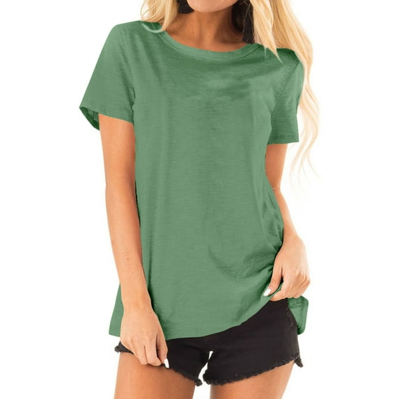 Nlife Women Short Sleeve Round Neck Solid Color Summer Basic Tee Shirt