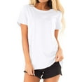 thumbnail image 1 of Nlife Women Short Sleeve Round Neck Solid Color Summer Basic Tee Shirt, 1 of 2
