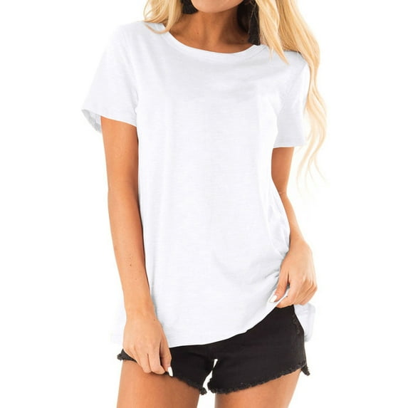 Nlife Women Short Sleeve Round Neck Solid Color Summer Basic Tee Shirt