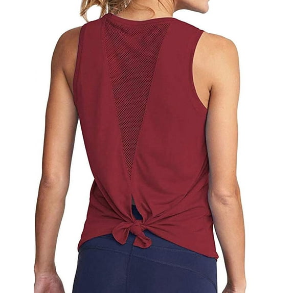 Nlife Women Sleeveless Mesh Split Back Solid Color Yoga Tank Top