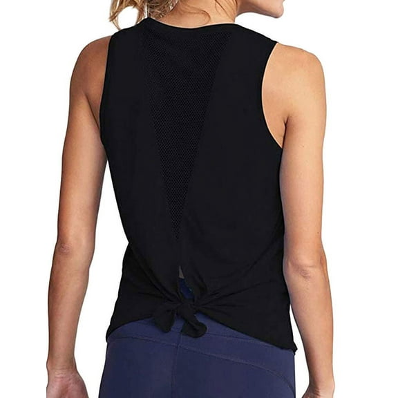 Nlife Women Sleeveless Mesh Split Back Solid Color Yoga Tank Top