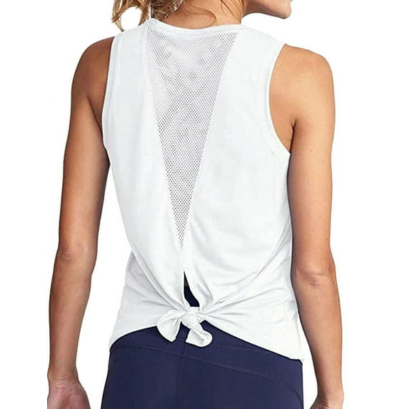 Nlife Women Sleeveless Mesh Split Back Solid Color Yoga Tank Top