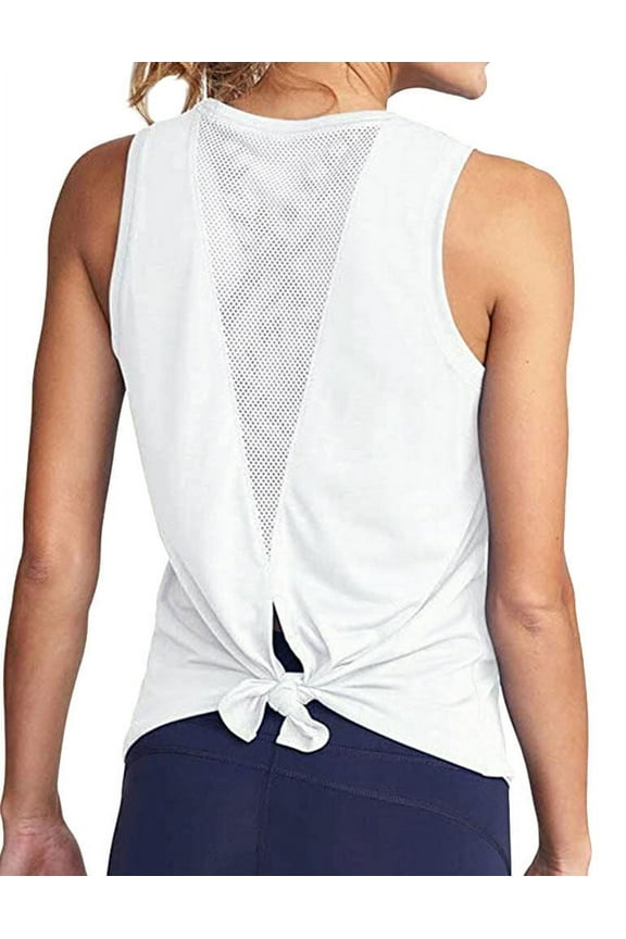 Women Sleeveless Mesh Split Back Solid Color Yoga Tank Top
