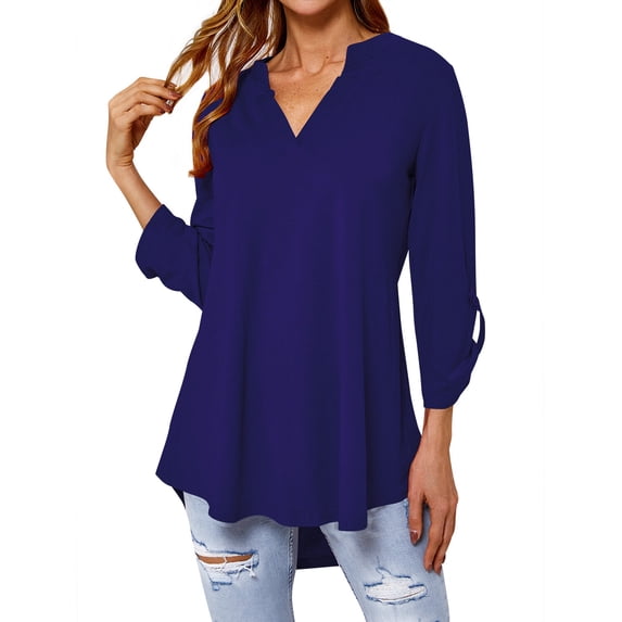 Nlife Women Solid Color 3/4 Sleeve V Neck Shirt