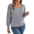 thumbnail image 1 of Nlife Women Square Neck Lantern Long Sleeve Cable Ribbed Knit Sweater, 1 of 7