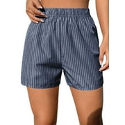 Nlife Women Striped Elastic High Waisted Straight Shorts