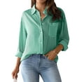 thumbnail image 1 of Nlife Women Striped Lapel Collar Long Sleeve Single Breasted Pocket Shirt, 1 of 7