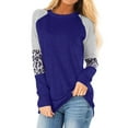 thumbnail image 1 of Nlife Women Stripes Leopard Print Crew Neck Long Sleeve Top, 1 of 3